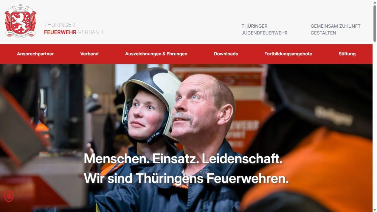 Screenshot der Website Thüringer Feuerwehr-Verband